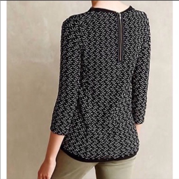 Anthropologie Postmark Black & White Top Weave Textured Top - Picture 2 of 10